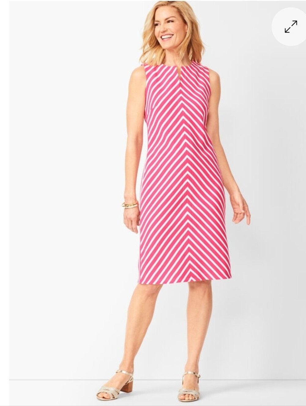Talbots Pink Chevron Midi Shift Dress - Size L